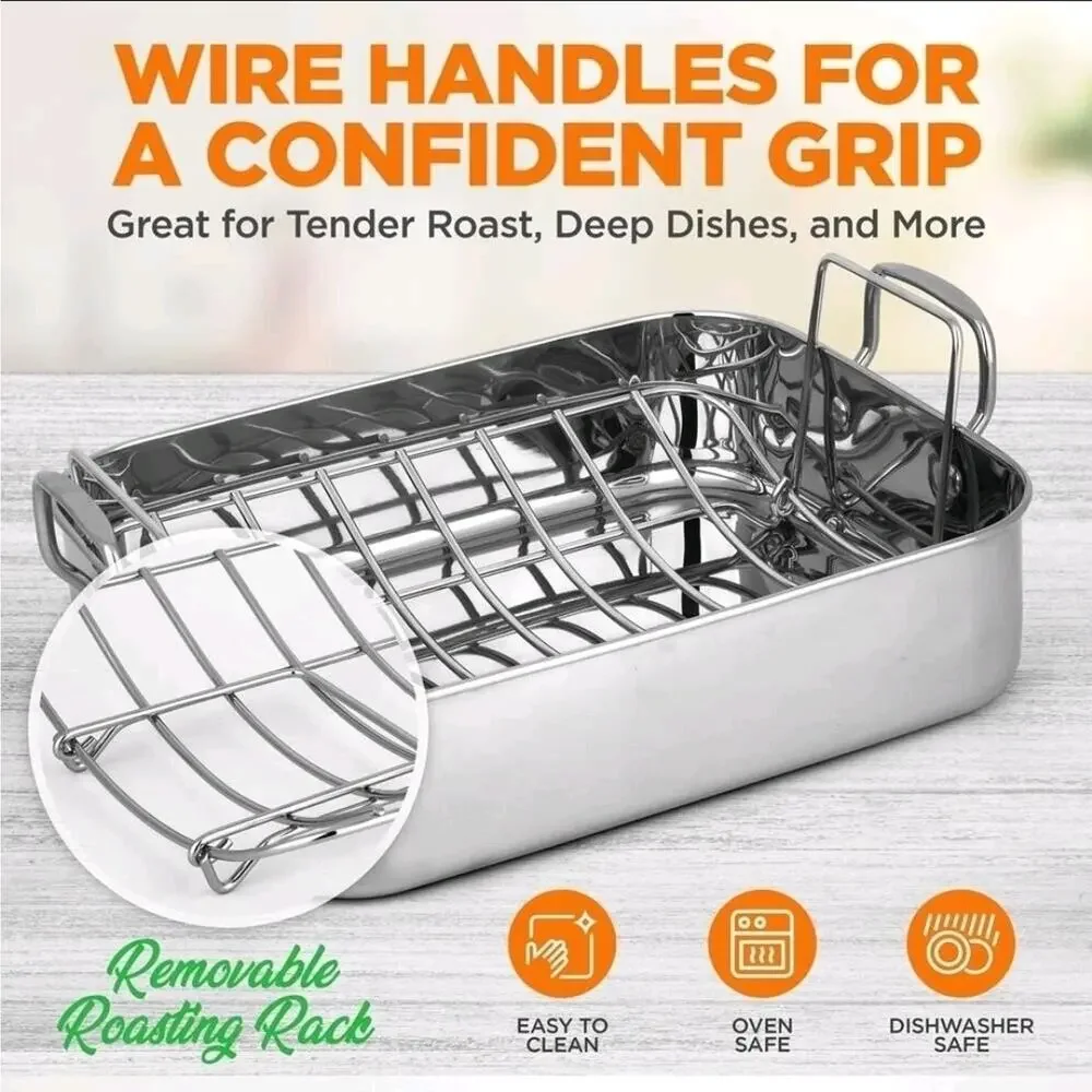 NutriChef Stainless Steel Roasting Pan 14
